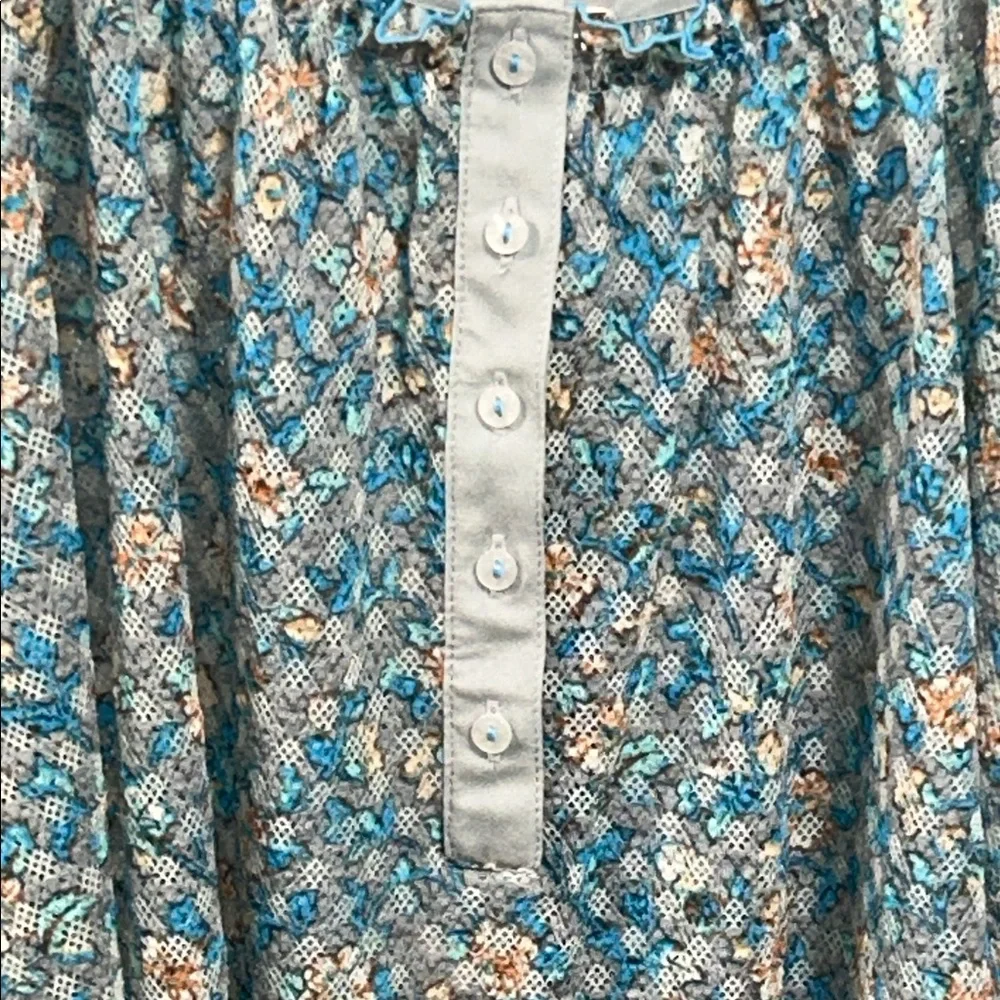Free People Astra Peasant Teal and Peach Patterned Blouse S